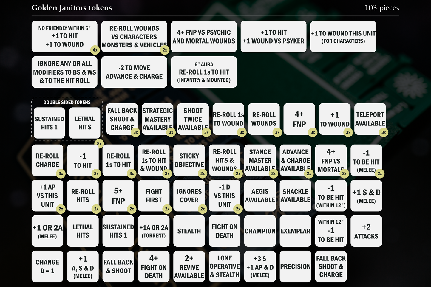 All Golden Janitors Tokens | Complete 103-Piece Elite Guardian Collection for sci-fi wargaming