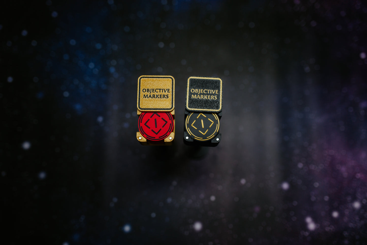 Numbered objective markers 6x 40mm with magnetic storage box for tabletop wargaming scenarios