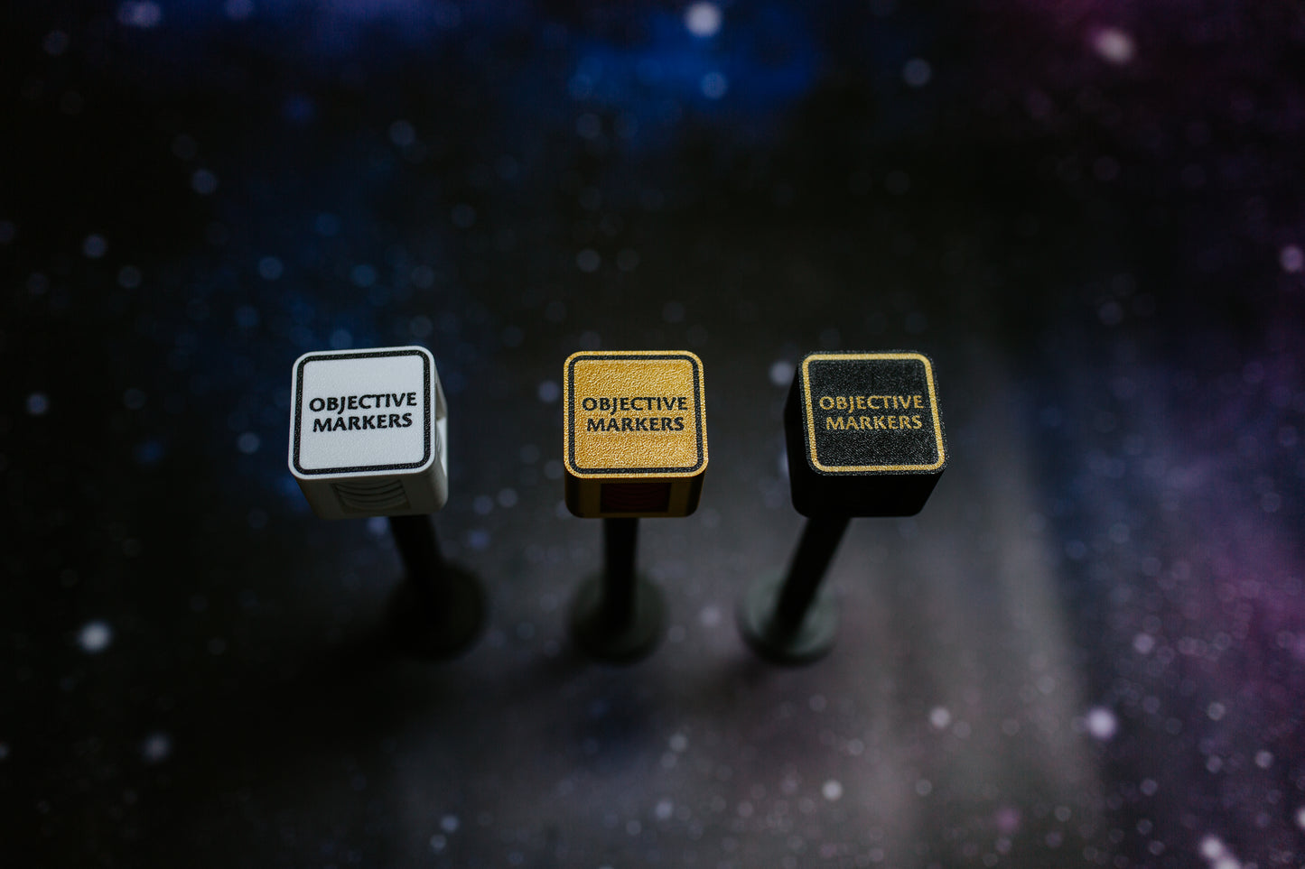 Numbered objective markers 6x 40mm with magnetic storage box for tabletop wargaming scenarios