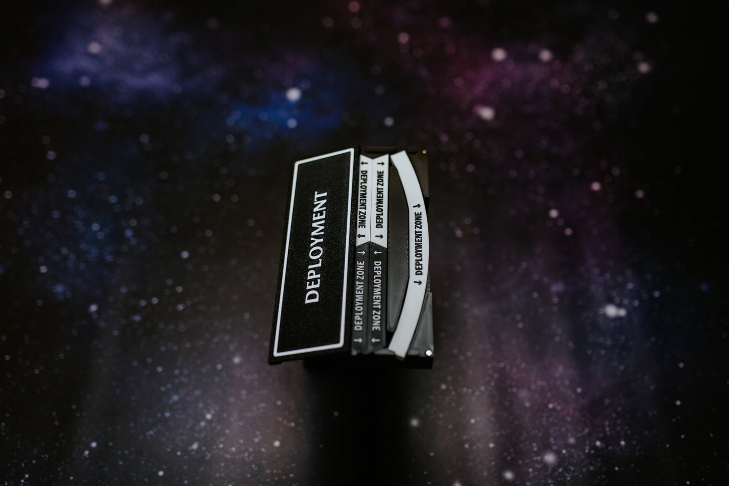 Deployment zone markers with magnetic storage box for wargaming battlefield setup