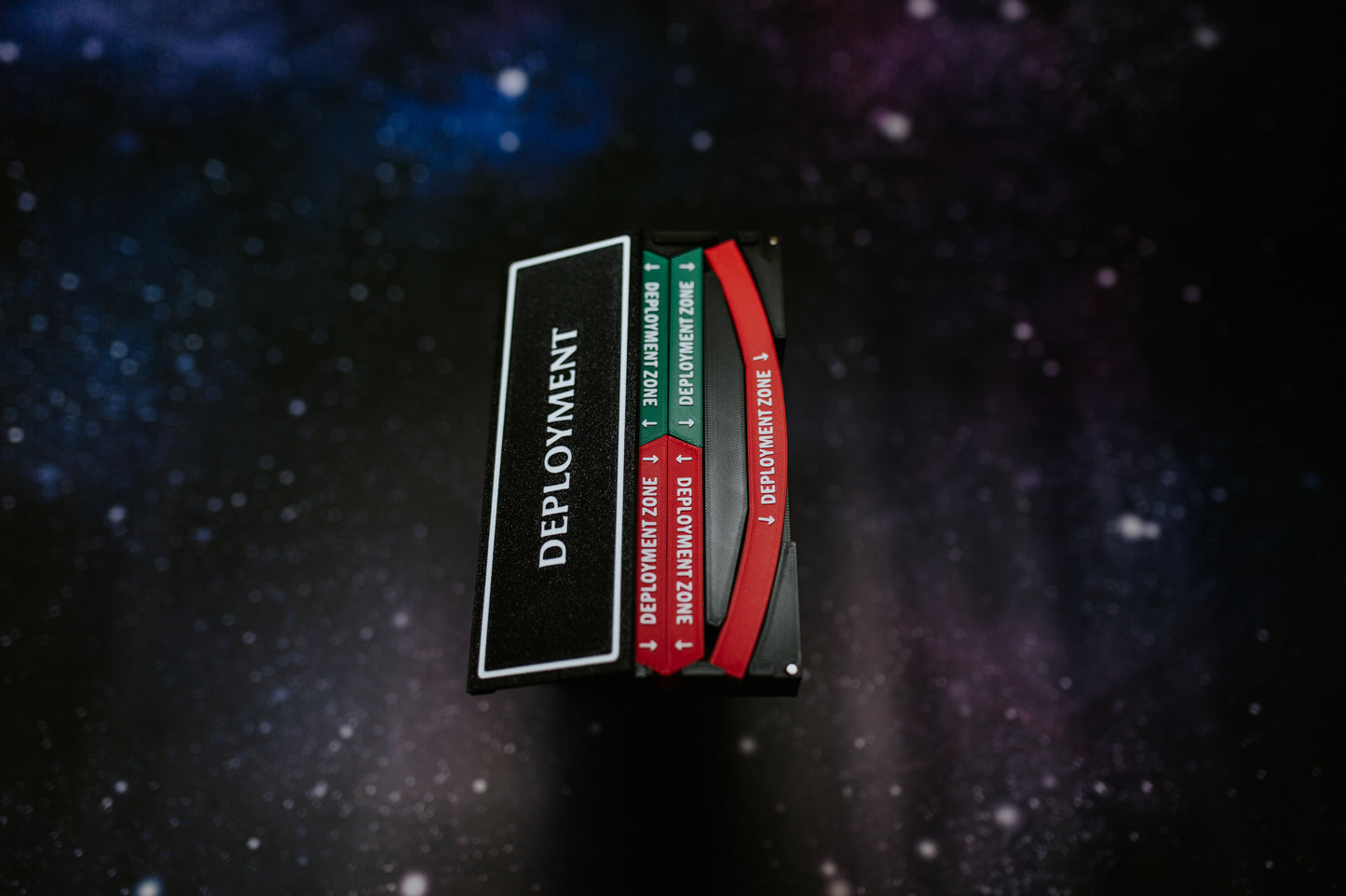 Deployment zone markers with magnetic storage box for wargaming battlefield setup