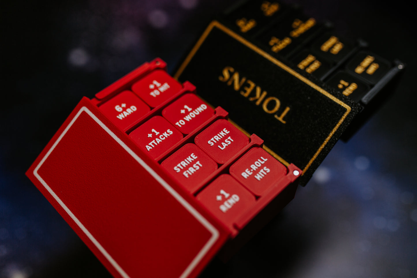 Close up on two Fantasy Universal token sets