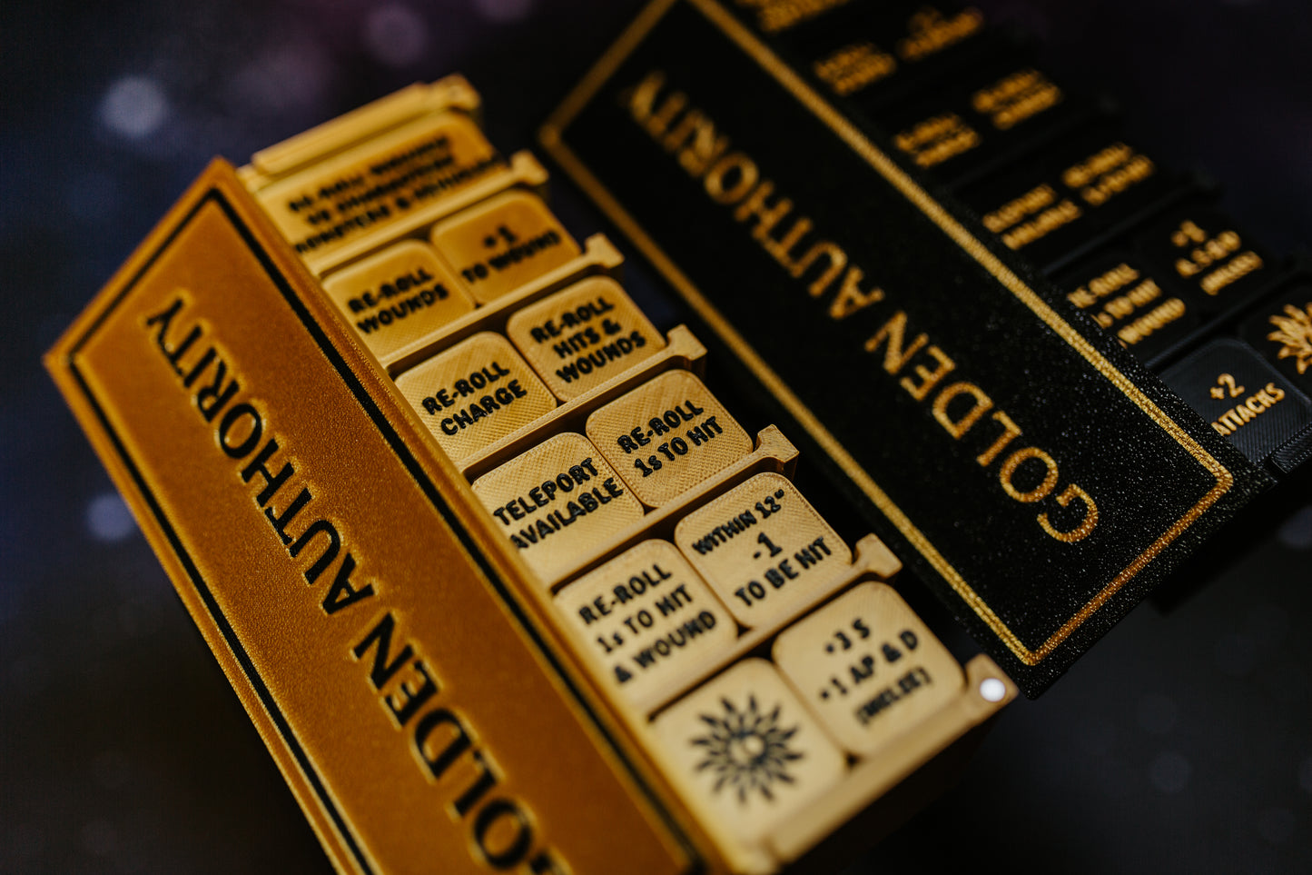 Closeup on Golden Janitors Token Sets | Complete 103-Piece Elite Guardian Collection for sci-fi wargaming