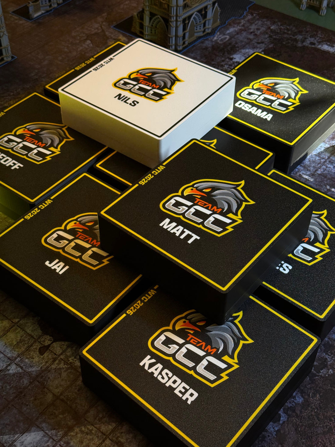 Team GCC custom Battleboxes with player names, WTC 2026