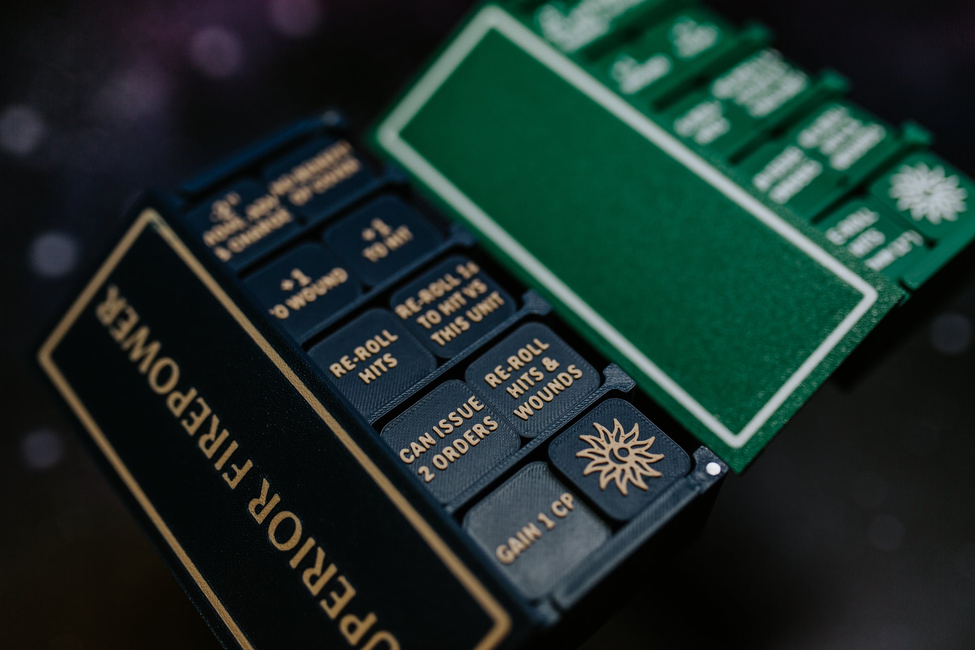 Closeup on Military Guard Army Token Sets | Complete 69-Piece Army rules Collection for sci-fi wargaming
