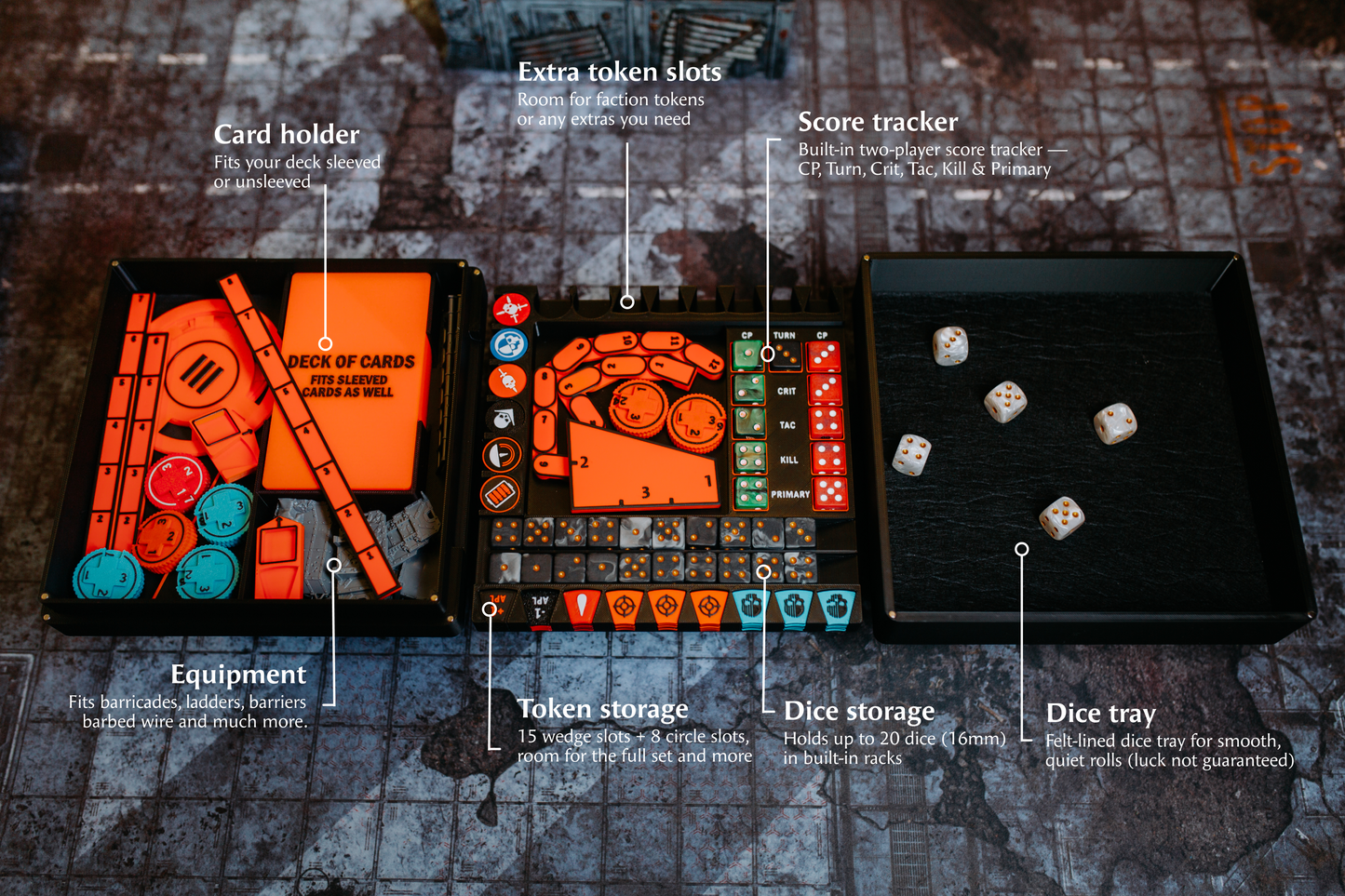 The Skirmish Box — Dice Tray, Score Tracker & Full Game Storage